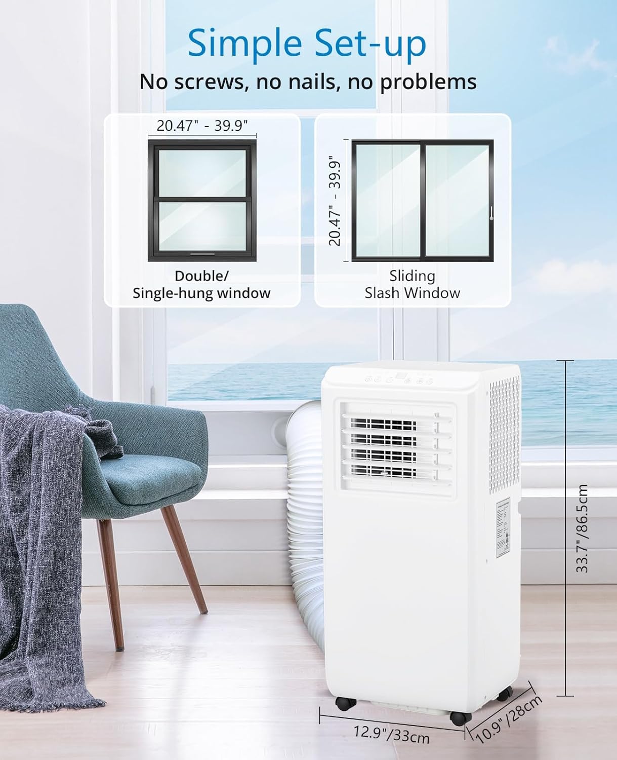 10000BTU Portable Air Conditioner, Portable AC Unit for Room up to 450 Sq. Ft. Space, Portable AC with Remote Control, 3-In-1 Cool, Fan, Dehumidify Modes, Portable AC Unit for Indoor Room Office