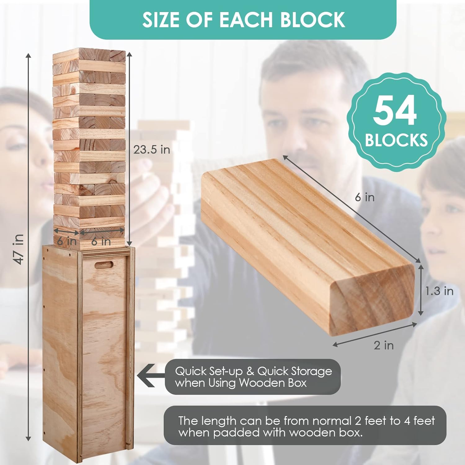 CELETOY Giant Stacking Game, Quick Set-up & Quick Storage Block Wooden Tower Game Set with Carrying Bag and Tumble Tower Box for Kids, Adults and Family, Lawn Games Backyard Outdoor