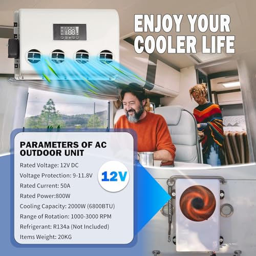 800W A/C 12 Volt DC Air Conditioner Split 800W Ac Unit for Truck Parking, 12V Air Conditioner, Quiet Fast Cooling for Semi-Truck, Van, Pickup, Motorhome, RV, 800W Ac