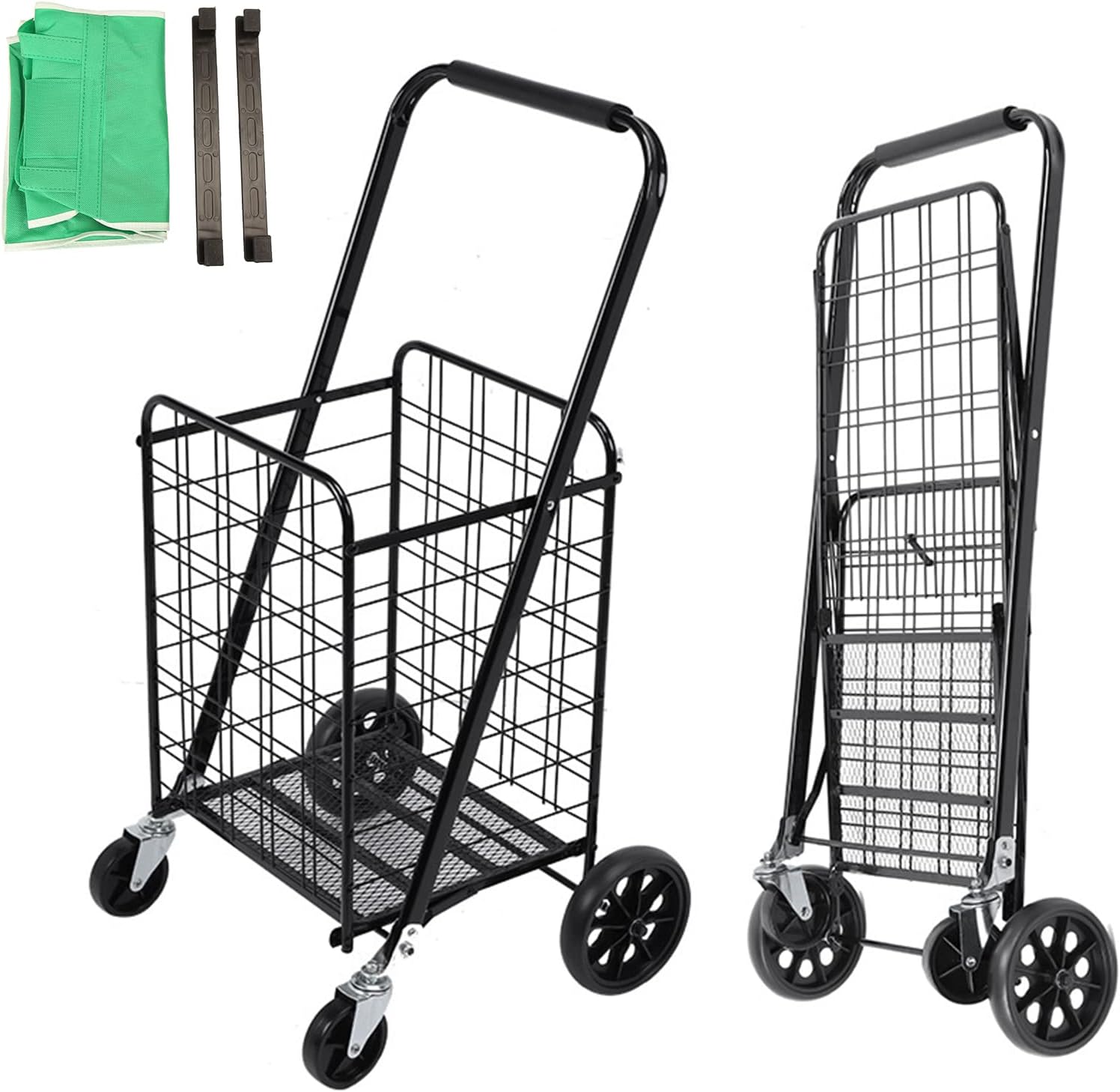 Zzidcasd Shopping Cart with Brake Wheels Folding Grocery Cart with Bags Multifunctional Shopping Cart with Universal Wheel
