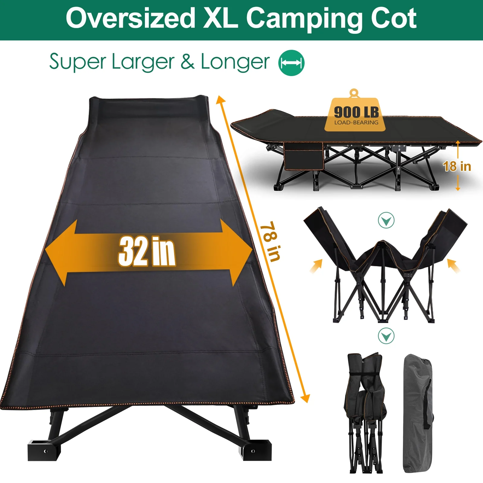 NAIZEA 78" Oversized XL Folding Bed Cot with Mattress, Folding Camping Cot with Carry Bag, Portable Rollaway Guest Sleeping Cot, Guest Bed, Support 900 lbs