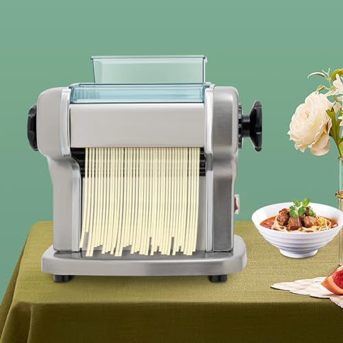 110V Electric Pasta Machine, Automatic Noodles Dumpling Dough Skin Maker 2.5mm & 4mm 2-Blades Pasta Dough Spaghetti Roller Pressing Machine 9 Thickness Settings 135W
