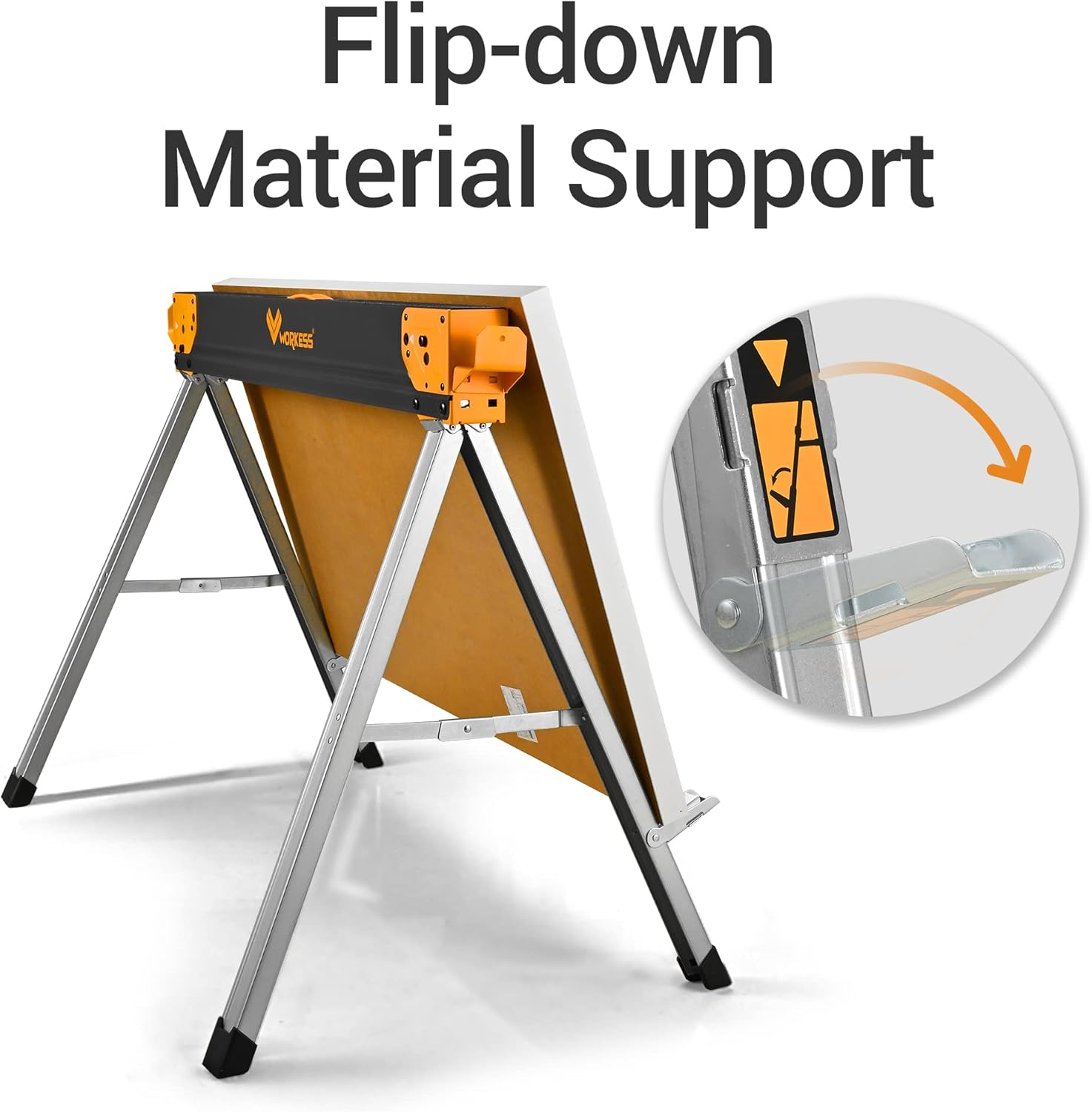 WORKESS Sawhorse Portable Folding Workbench, 1300lbs Capacity 2 Positions Building Your Work Station, Two Legs with Material Supports -2 Pack