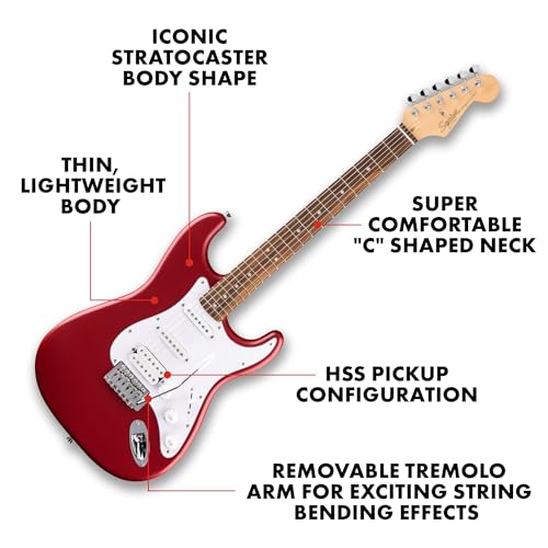 Fender Squier Debut Series Stratocaster HT HSS Electric Guitar, Beginner Guitar, 2-Year Warranty, Includes Free Lessons, Black with Satin Urethane Finish