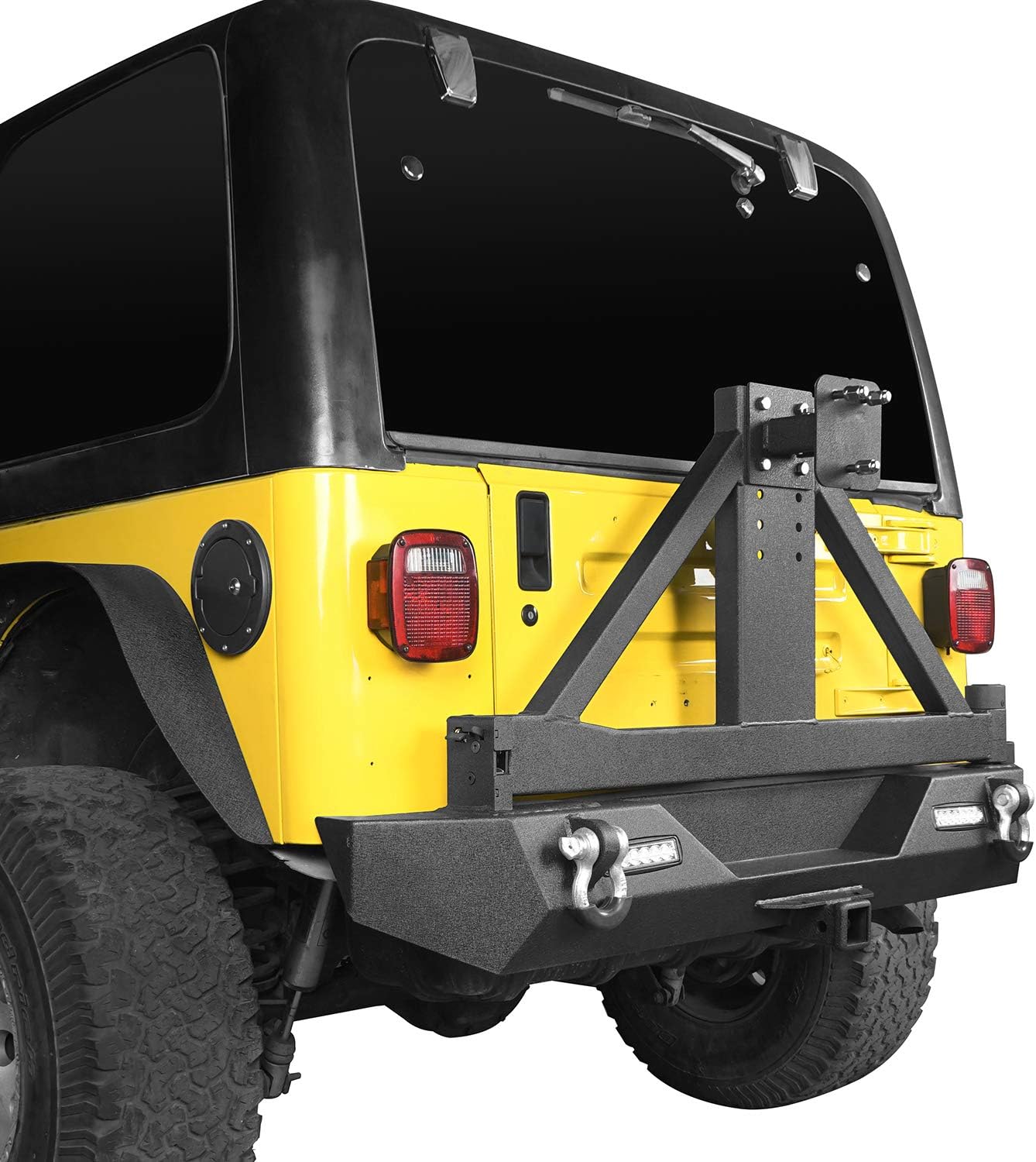 u-Box Wrangler Rear Bumper w/Tire Carrier for 1987-2006 Jeep TJ YJ Wrangler Different Trail Texture Steel Bumper w/ Receiver Hitch & LED Lights