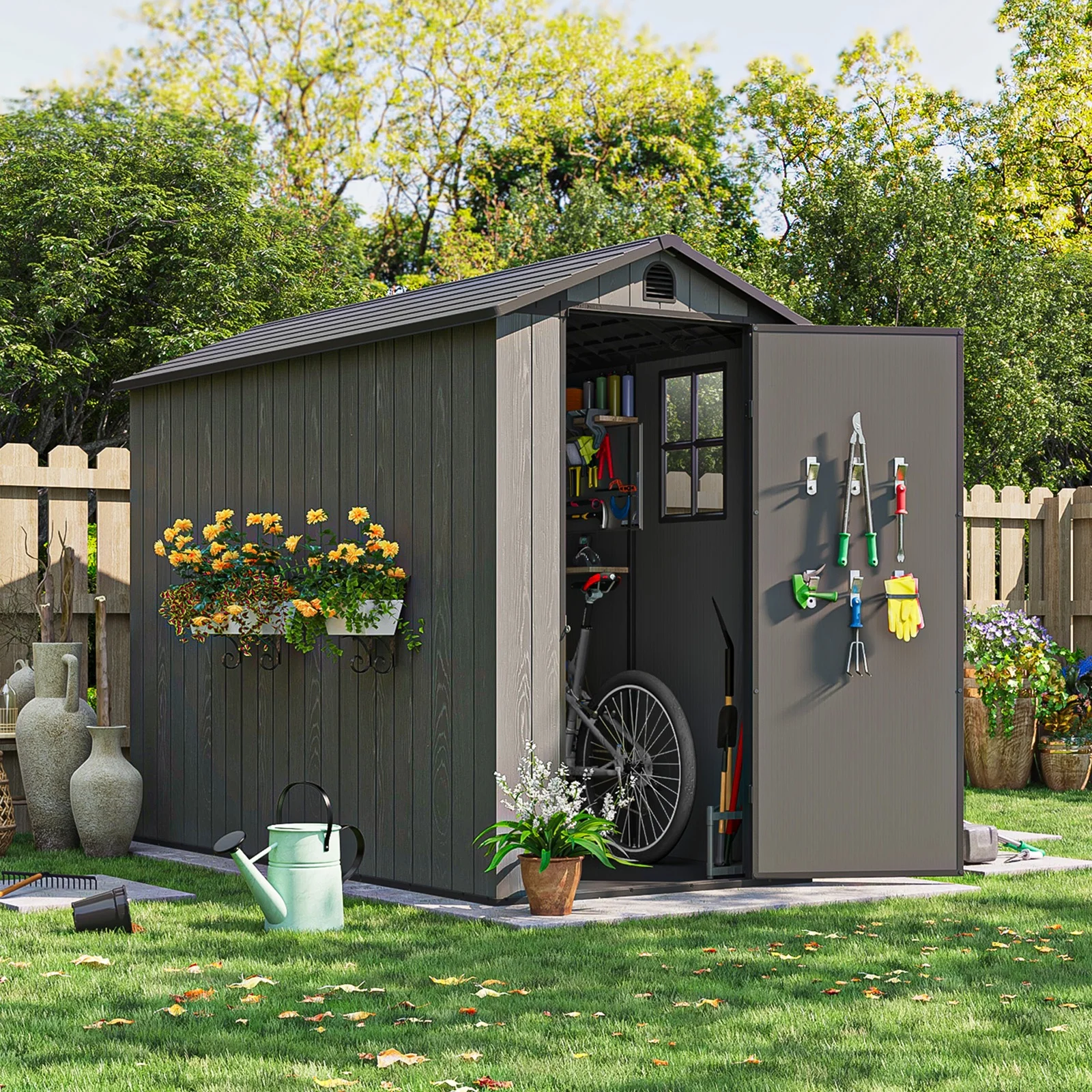 Patiowell 4x8 Resin Shed for Outdoor, Garden tool Storage Shed with Design of Lockable Doors, Tool Storage for Garden