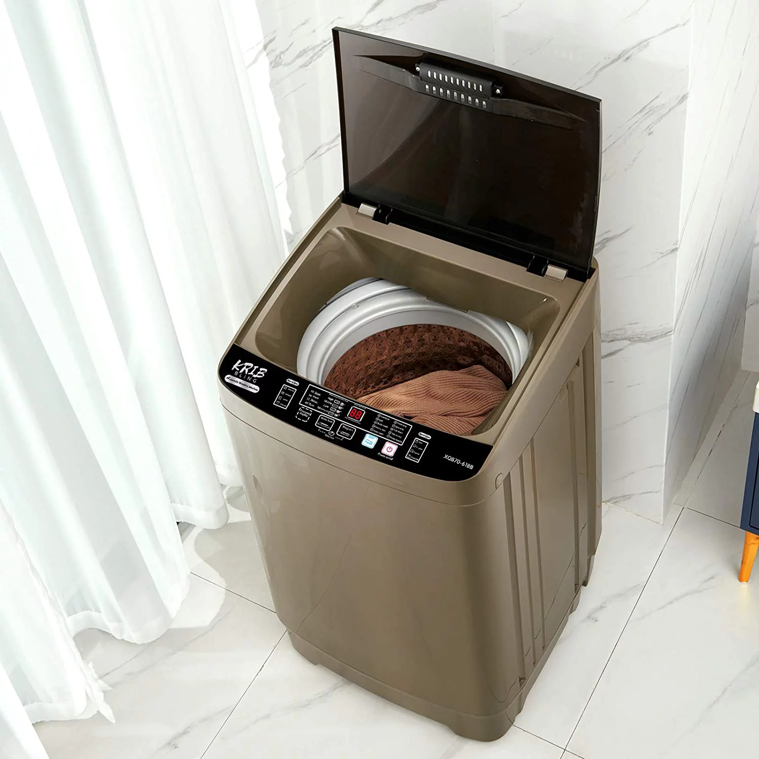Full-Automatic Washing Machine 15.6 lbs Krib Bling Portable Compact Laundry Washer with Drain Pump