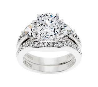 Diamonique 2.95 Cttw 100-Facet Bridal Ring Set,Platinum Clad, Size 6, None