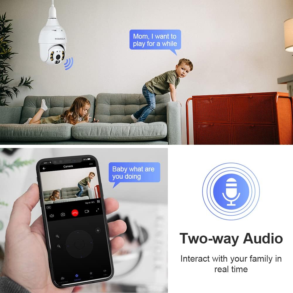 INQMEGA 2K 3.0MP Light Bulb Camera with E27 Connector, Wireless PTZ Security Camera Motion Auto Tracking, Two Way Audio, Night Vision, Tuya 360 Degree Panoramic WiFi IP Camera