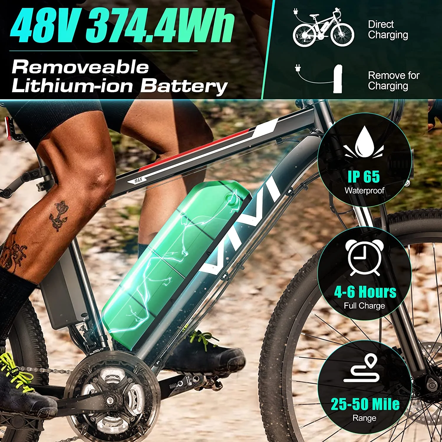 Vivi Electric Bike 26 Adult Electric Mountain Bike 500W Hardtail Electric Commuter Bike 21 Speed with Cruise Control Up to 20MPH & 50Miles