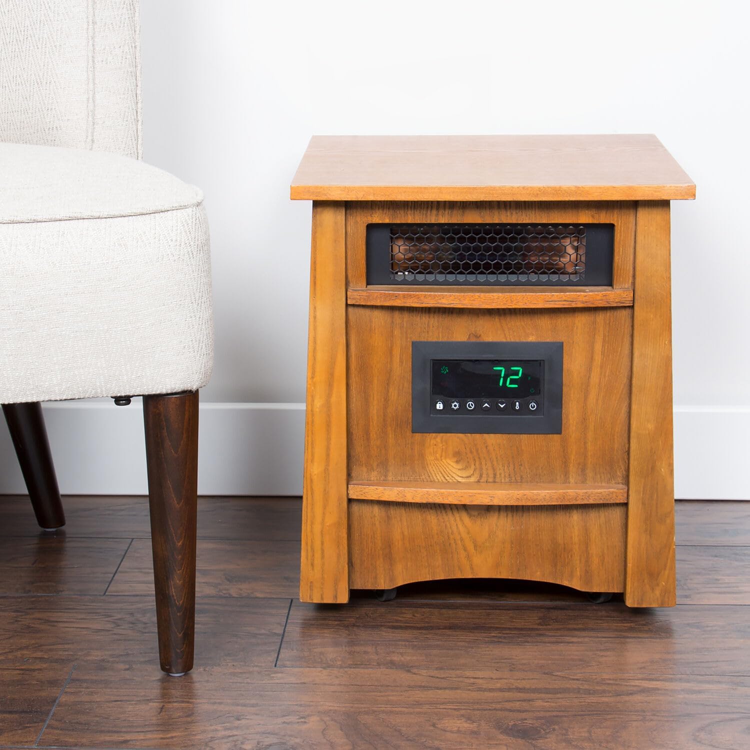 Lifesmart 8 Element Infrared Wood Cabinet Heater with Remote Control, Portable Infrared Cabinet Heater for Bedroom, Living Room, and Basement with Cool Touch Exterior Cabinet and Overheat Protection