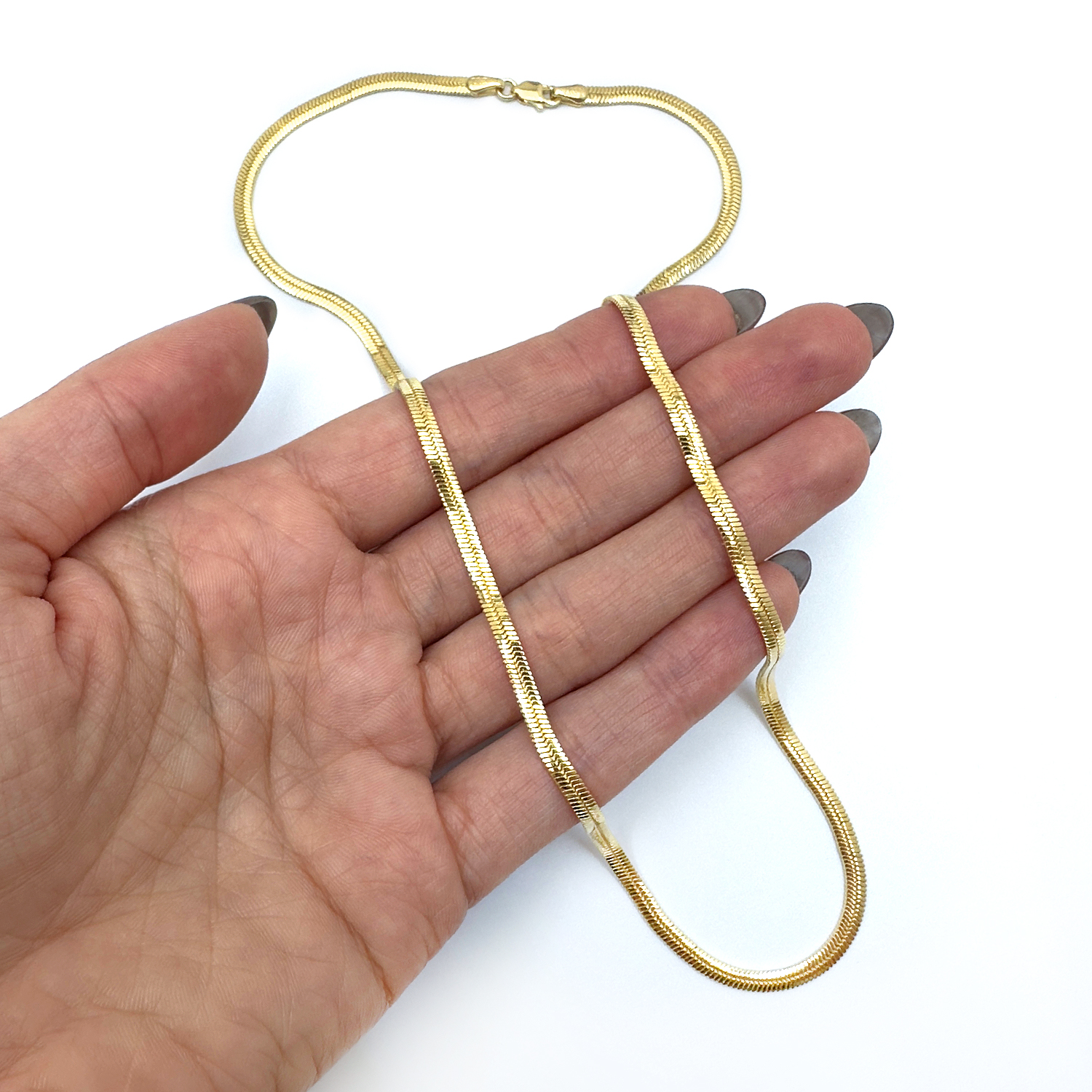 Solid 14K Yellow Gold 3.50mm Flat Oval Snake Chain Necklace 18"