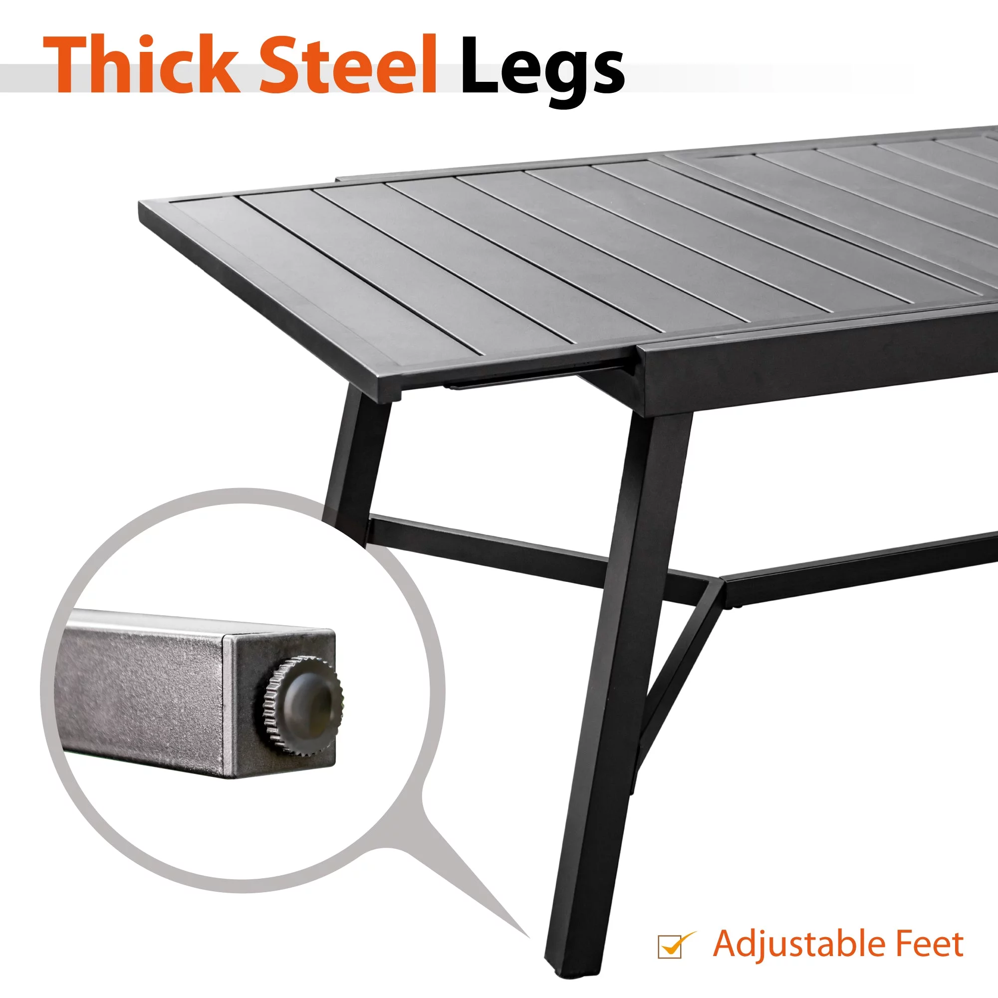 Sophia & William 9 Pieces Metal Outdoor Patio Dining Set with Gray Padded Textilene Swivel Chairs and Black Extendable Table