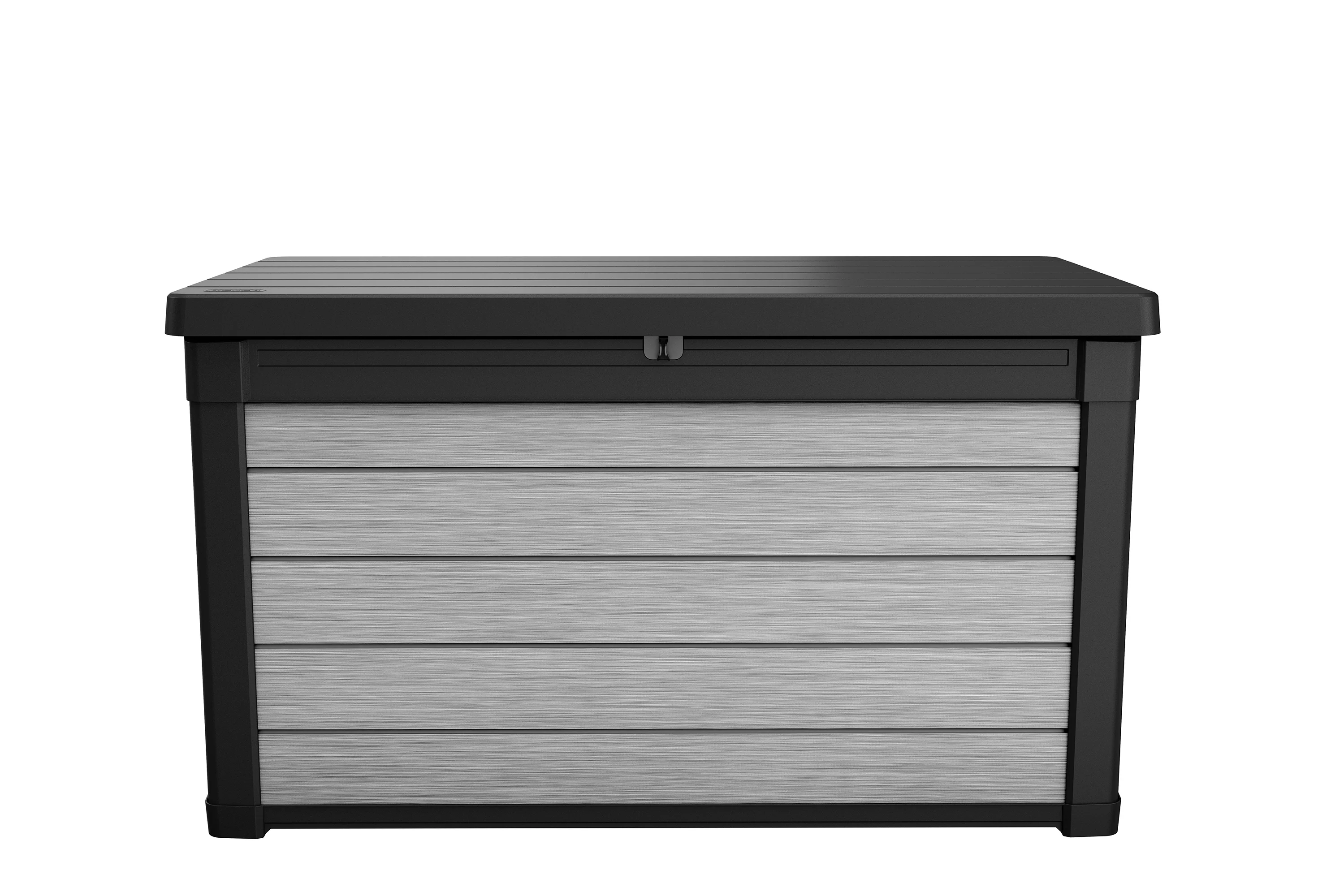 Keter Denali Outdoor 100 Gallon Resin, Plastic and Wood Deck Box, Gray and Black