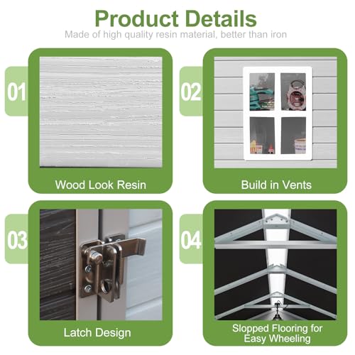 8x6x7 FT Resin Storage Shed, Waterproof Outdoor Storage Shed w/Floor, 2 Windows, Double Lockable Doors & Vents, Tool Shed for Patio Garden, Lawn, Backyard, Dove Grey