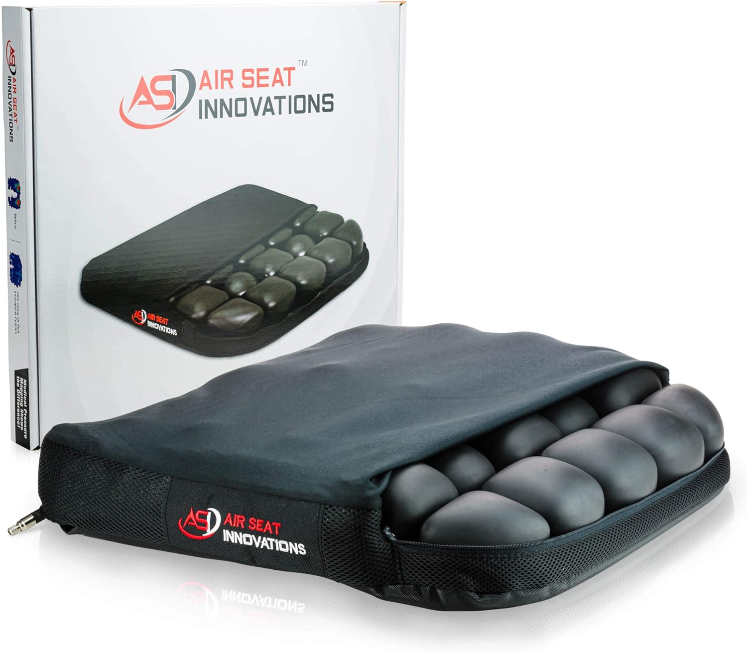 Air Seat Innovations Seat Cushion: Office Chair, Wheelchair, Car or Truck Driver Seat Pad - Lower Back, Coccyx and Sciatica Pain Relief, 18” x 16”