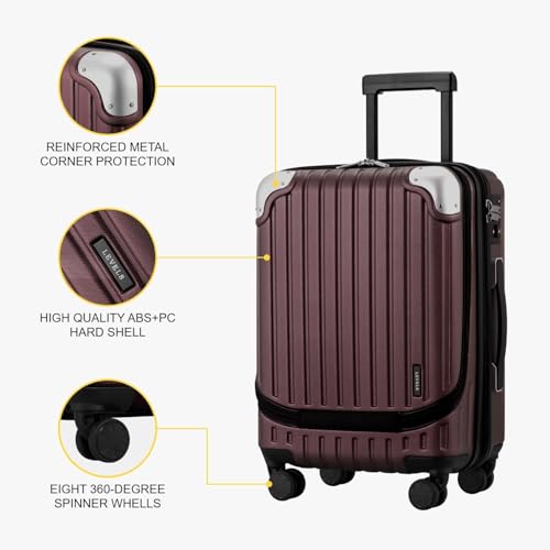 LEVEL8 Grace Carry on Luggage Airline Approved, 20 Inch Expandable Hardside Suitcases with wheels, Abs+Pc Harshell Spinner Luggages with Tsa Lock, Red