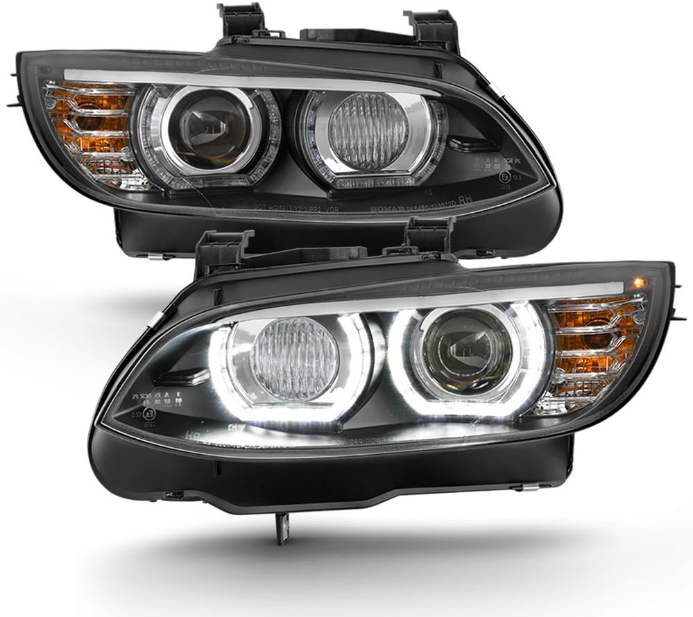 ACANII - For HID/Xenon 2007-2010 BMW E92 E93 328i 335i Coupe F32 Style LED 3D Halo Headlights Black Driver & Passenger