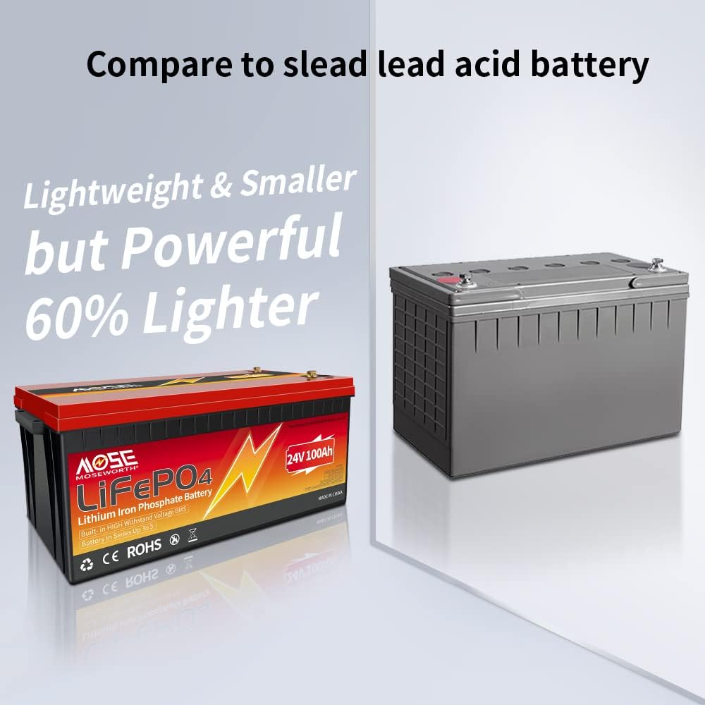24V Lithium Battery 60Ah Lifepo4 Trolling Motor RV Battery Replacement Built-in BMS Last Longer Replace Your SLA Perfect for Backup Power and Off Grid Applications