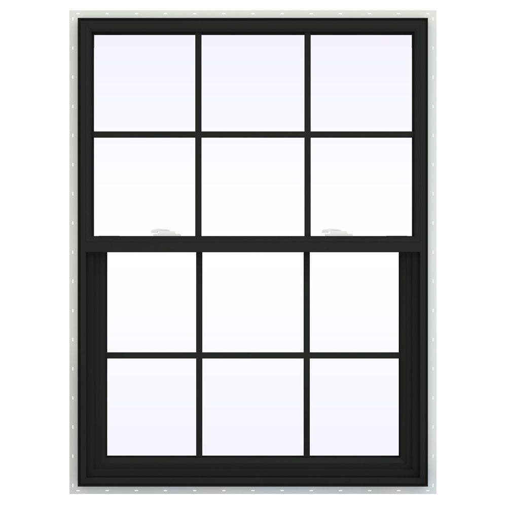 JELD-WEN 36 in. x 48 in. V-2500 Series Bronze FiniShield Vinyl Single Hung Window with Colonial Grids/Grilles