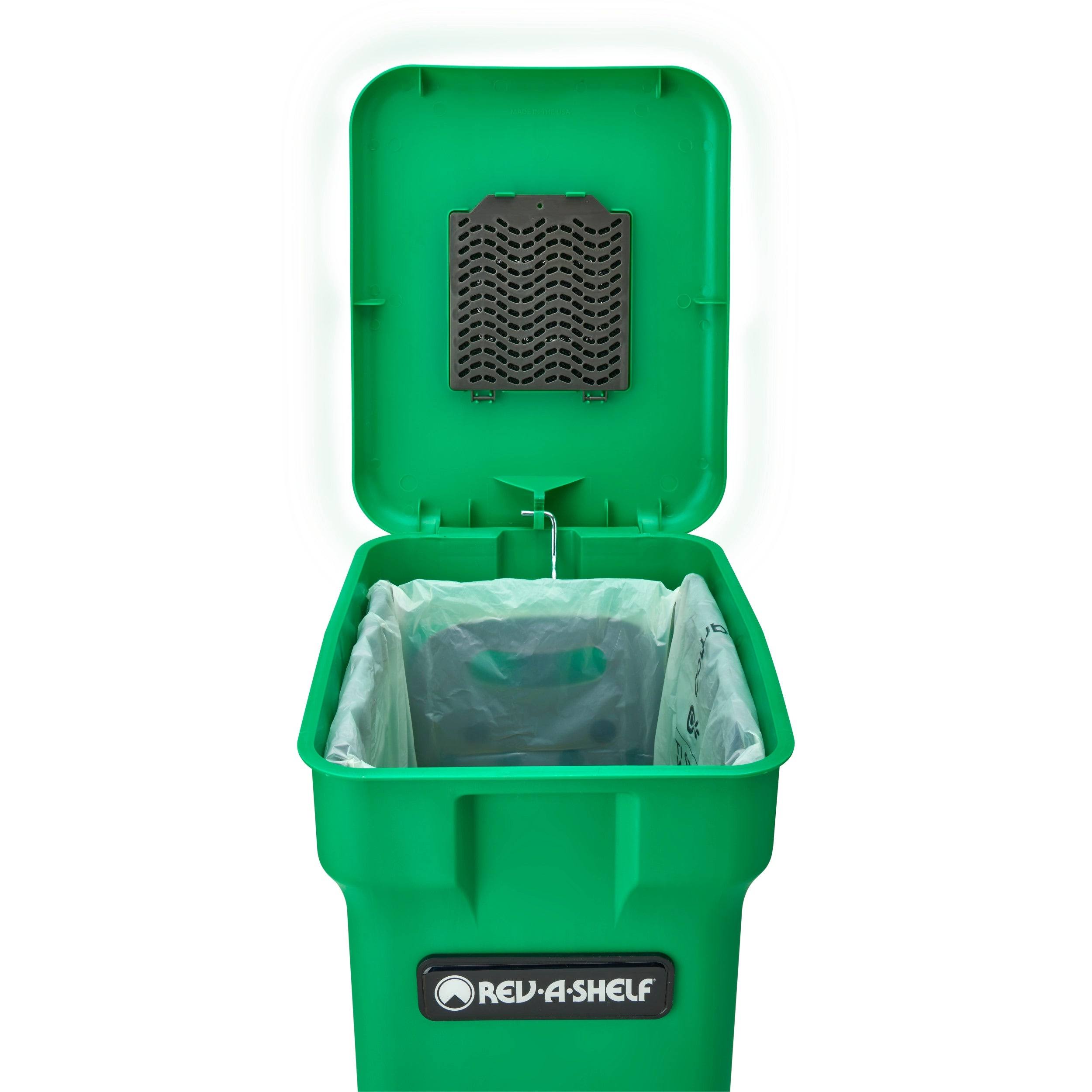 Rev-A-Shelf 5349-18CKGR-2 / Aluminum 35 QRT Waste Container Pull-Out w/Green Compost Bin