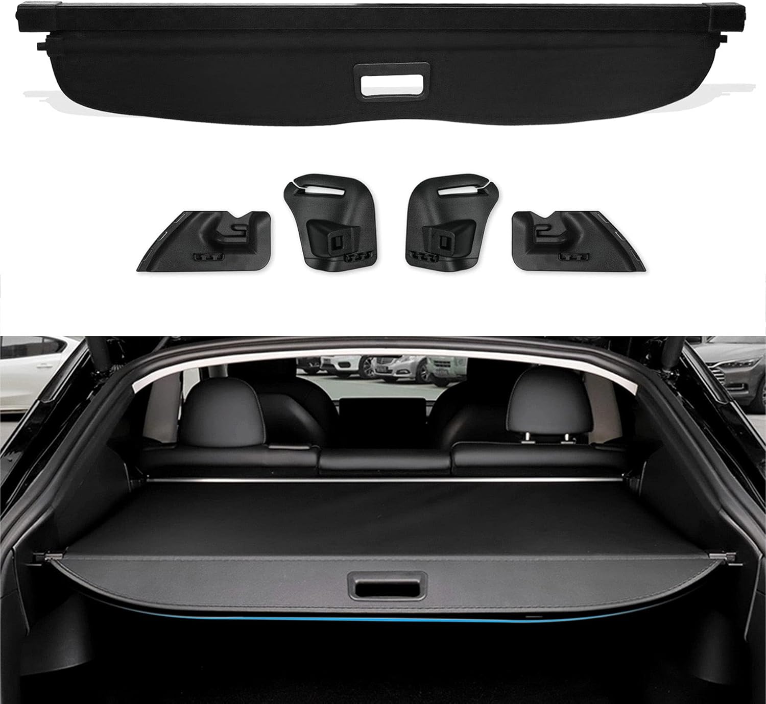 Cargo Cover for Tesla Model Y 2020 2021, Rear Trunk Shield Privacy Cover, Trunk Cargo Retractable Security Shade Cover, Black Waterproof Canvas