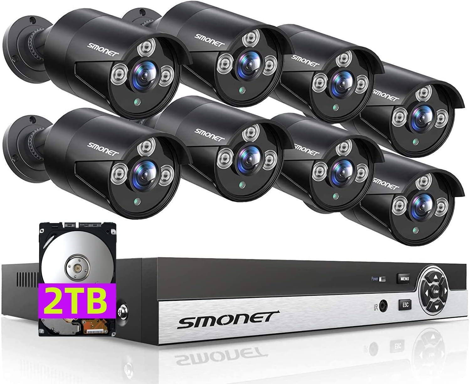 3MP Wireless Security Camera System with AUDIO,SMONET 8 Channel WiFi Home Surveillance NVR Kits,4Pcs 3MP Outdoor Indoor CCTV Cameras,Clearer than 1080P,Night Vision,AI Human Detection,Free App,1TB HDD