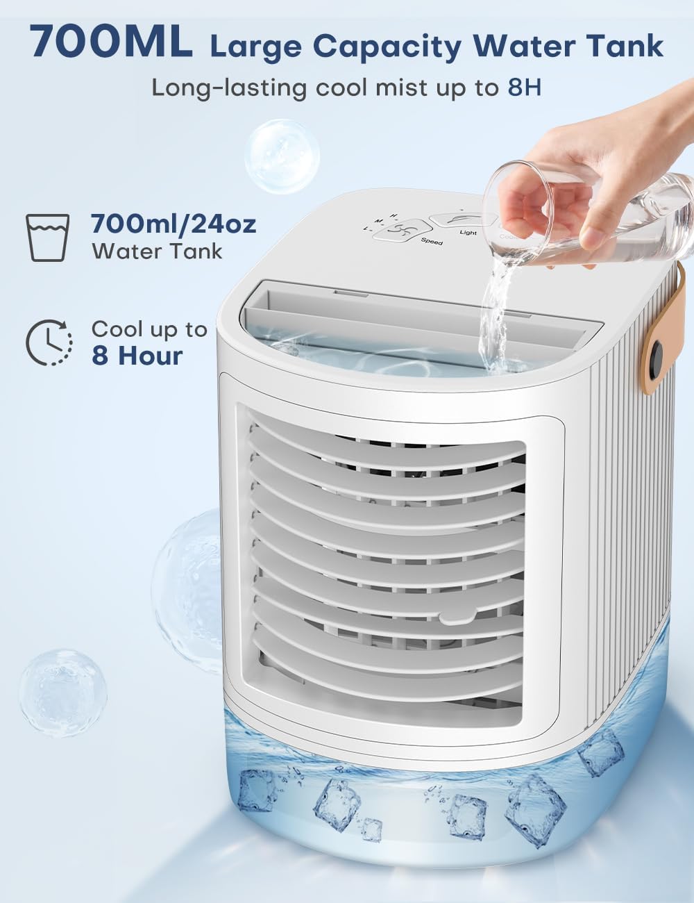 BALKO 25-INCH Evaporative Air Cooler, Swamp Cooler Air Conditioner w/Double Tanks+Portable Air Conditioners, 3-IN-1 Mini Air Conditioner w/ 3-Level Humidify & 3 Speeds