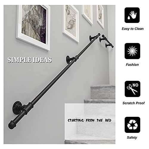 Stairs Handrail Banister for Walls,Modern Stair Railing Brackets Black Metal Wrought Iron Wall Support 1m 1.5m 2m 2.5m 3m for Disabled Elderly Indoor and Outdoor
