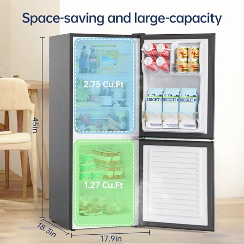 BANGSON Small Refrigerator with Freezer, 4.0 Cu.Ft, Small Fridge with Freezer, 2 Door, Compact Refrigerator for Apartment Bedroom Dorm and Office
