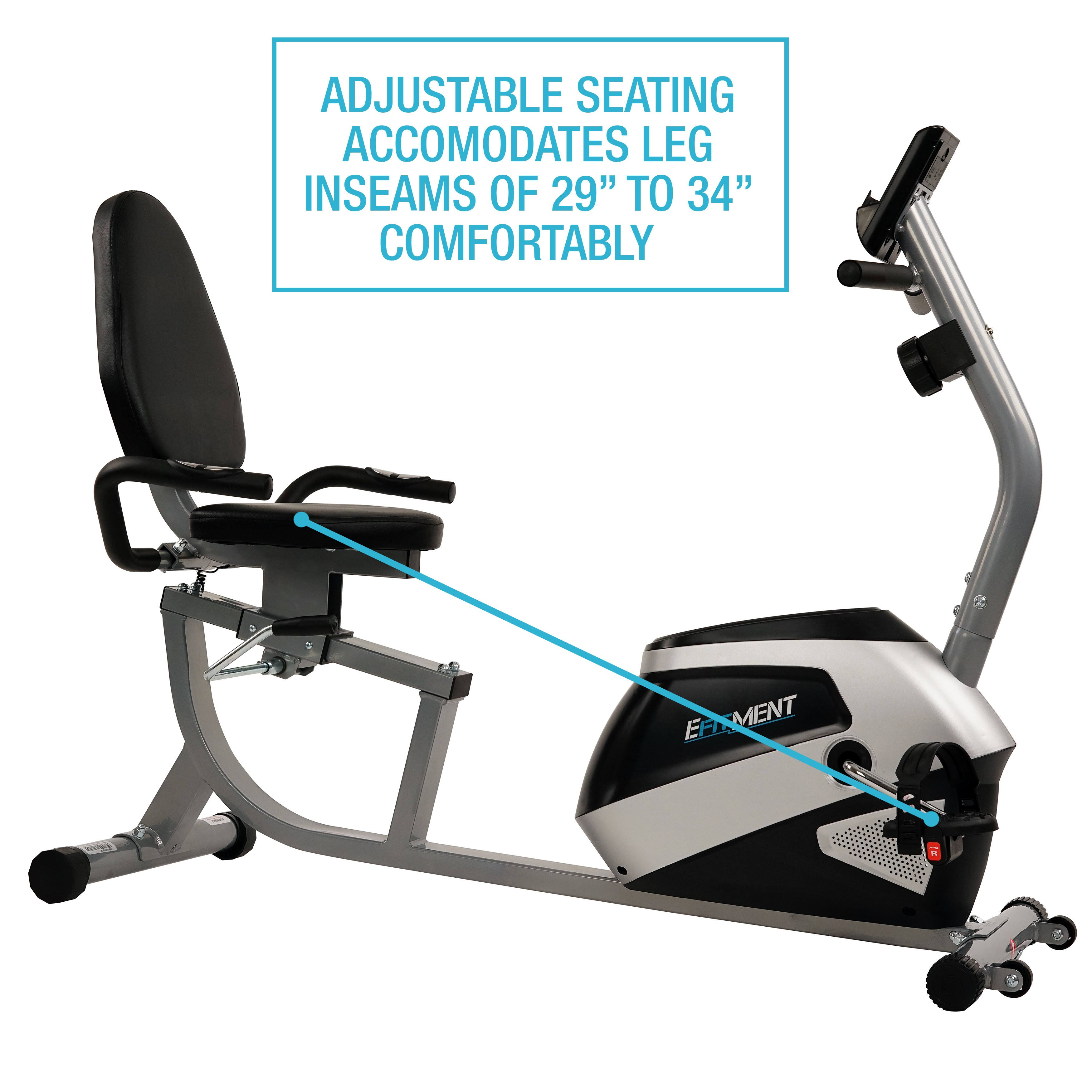 EFITMENT Magnetic Recumbent Bike Exercise Bike with High Weight Capacity, Easy Adjustable Seat, LCD Monitor with Pulse and Phone