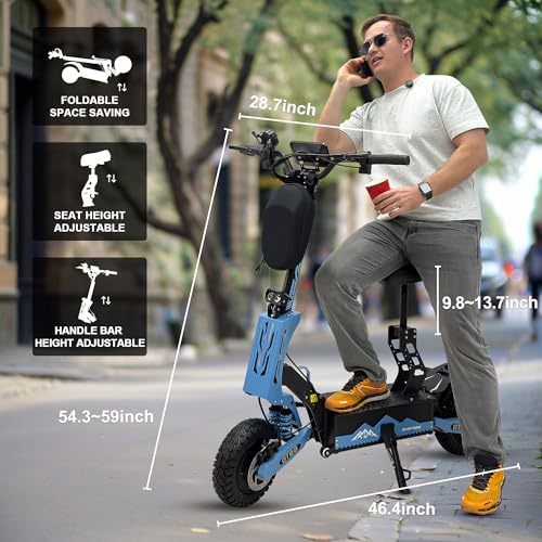 DOF 60V 27AH Electric Scooter for Adults, 5600W Dual Motor Commuter with 50MPH Speed & 40 Miles Range, Dual Brake System, Shock Absorption, 11" Vacuum Off-Road Tires, Folding E-Scooter Detachable Seat