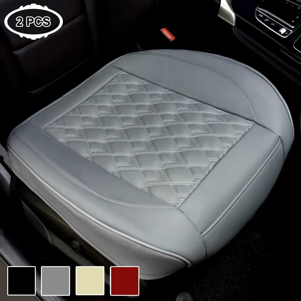 Rehakoo Car Seat Cover Protector Luxury PU Leather Front Bottom Car Seat Covers Works with 90% Vehicles (Sedan SUV Pickup Minivan) Anti-Slip, Full Wrapping Edge(Beige, 21.26 x 20.47Inches)