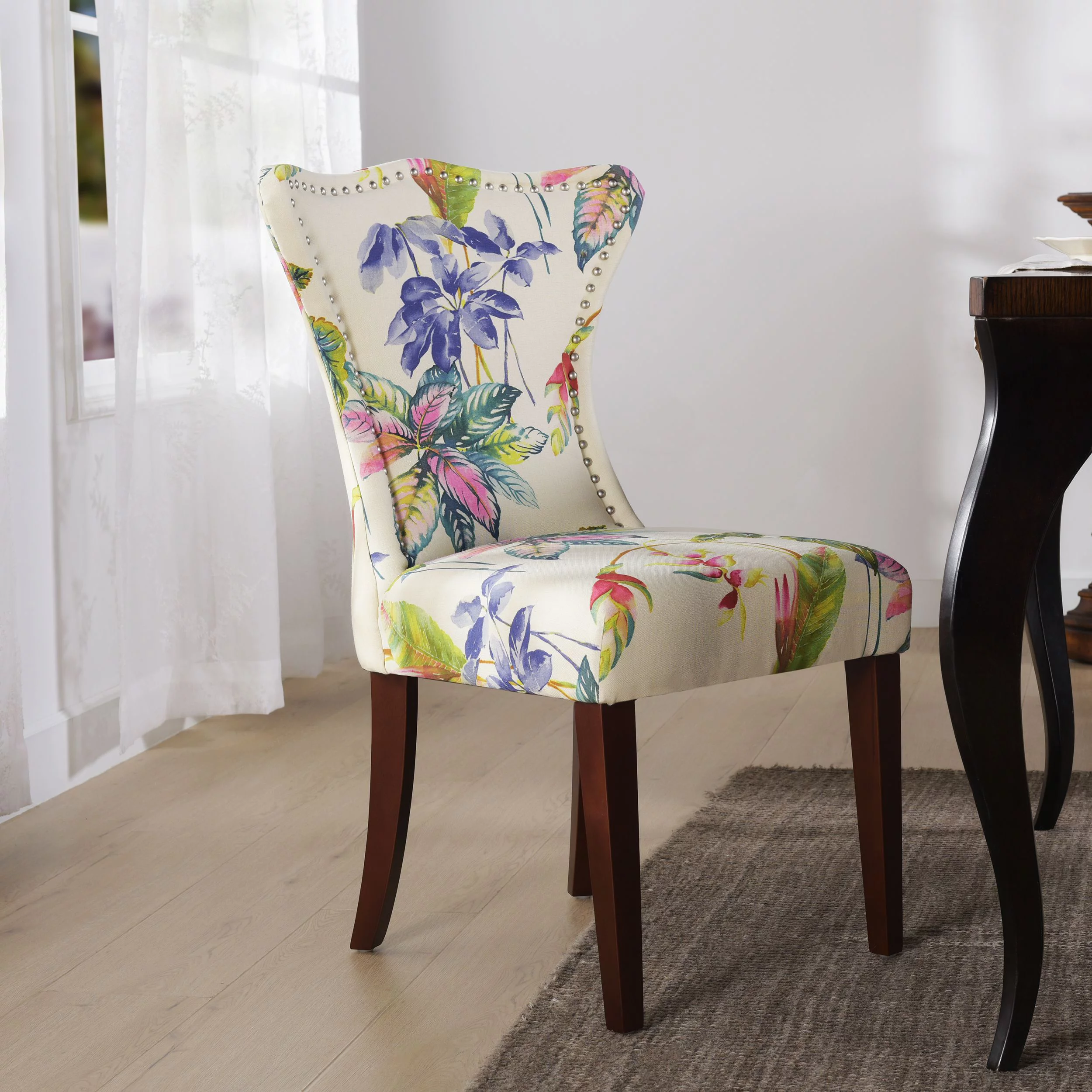 Paradise Upholstered Accent Chair Off White Floral Fabric