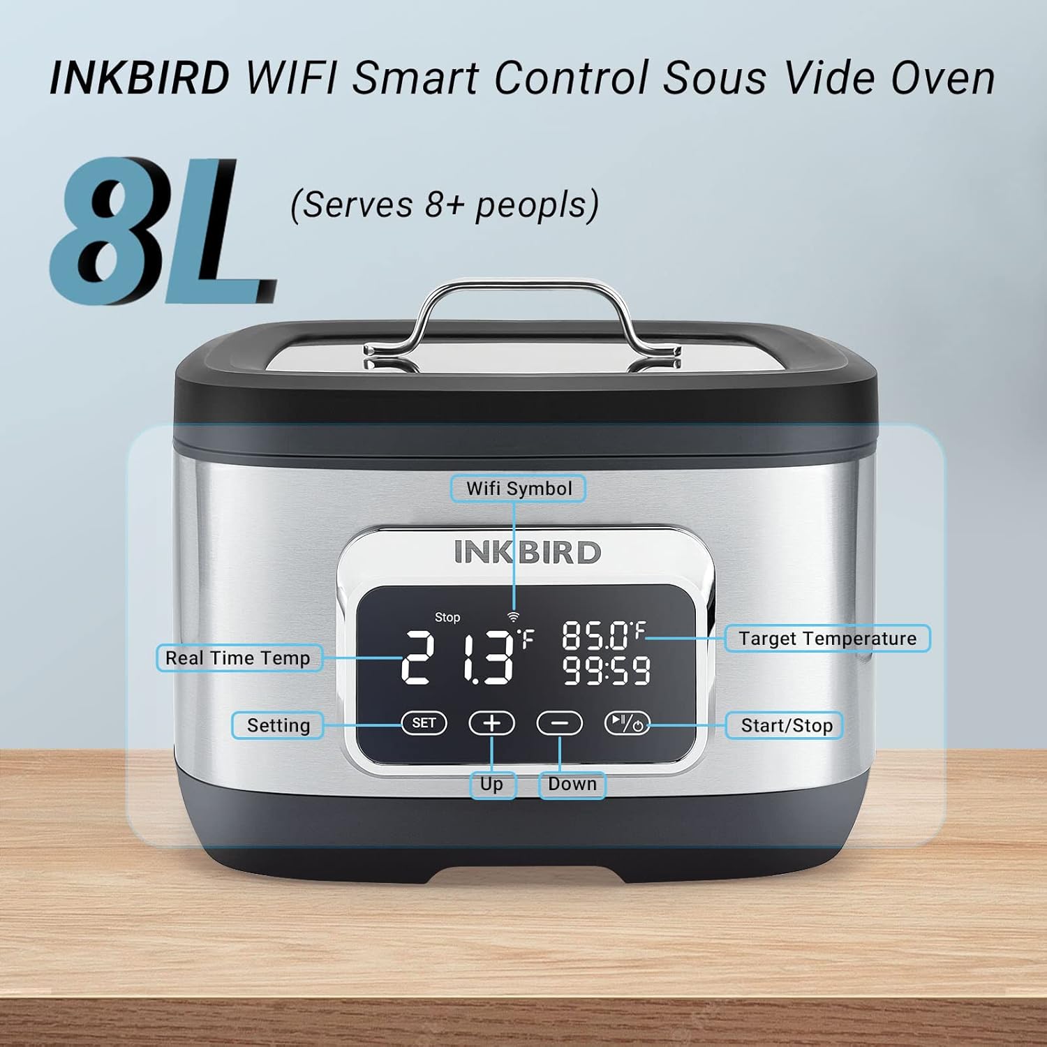 Inkbird 700W 3 in 1Wifi Sous Vide Water Oven with Rack Divider and 14 Preset Recipes, 3D Electromagnetic Water Circulation Rapid Heating,Wifi Control & Timer, 8L Capacity,Wif|Gift Idea (ISV-500W)