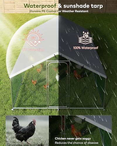 Large Metal Chicken Coop Run with Spire Roof – Outdoor Poultry Cage with Waterproof & UV-Resistant Cover for Chickens, Ducks, Rabbits, and Hens in Yard or Farm Use(8.9’ W x 11.8’ L x 6.6’ H)