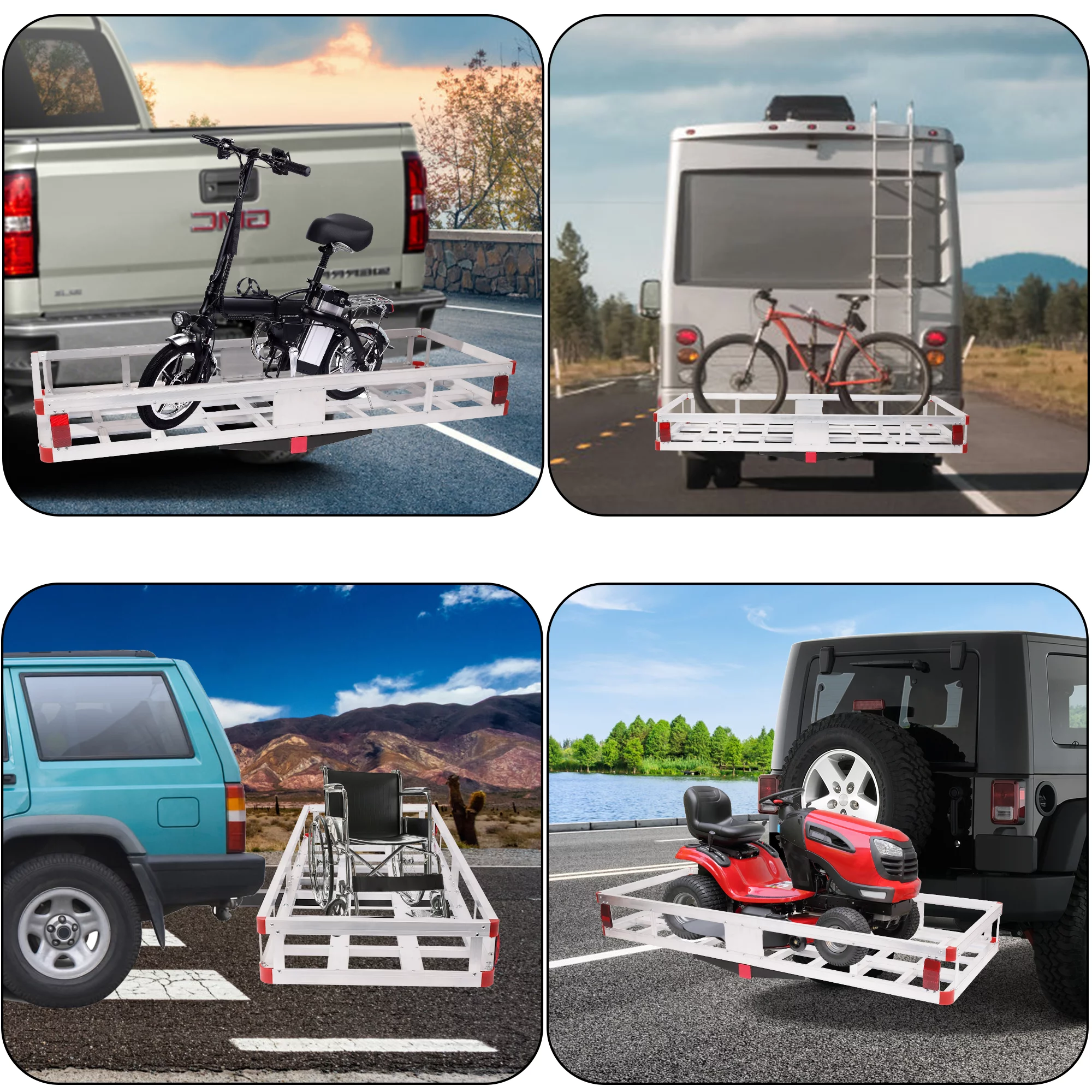 Aluminum Hitch Mounted Cargo Carrier, Car Back Hitch Cargo Carrier Luggage Basket Capacity Basket Trailer With High Side Rails For RV's, Trucks, SUV's, Vans, Cars,Fits Any 2" Receiver,Silver