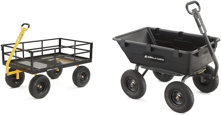 Gorilla Carts GOR1400-COM Heavy-Duty Steel Utility Cart with Removable Sides and 15" Tires, 1400-lbs. Capacity, Black