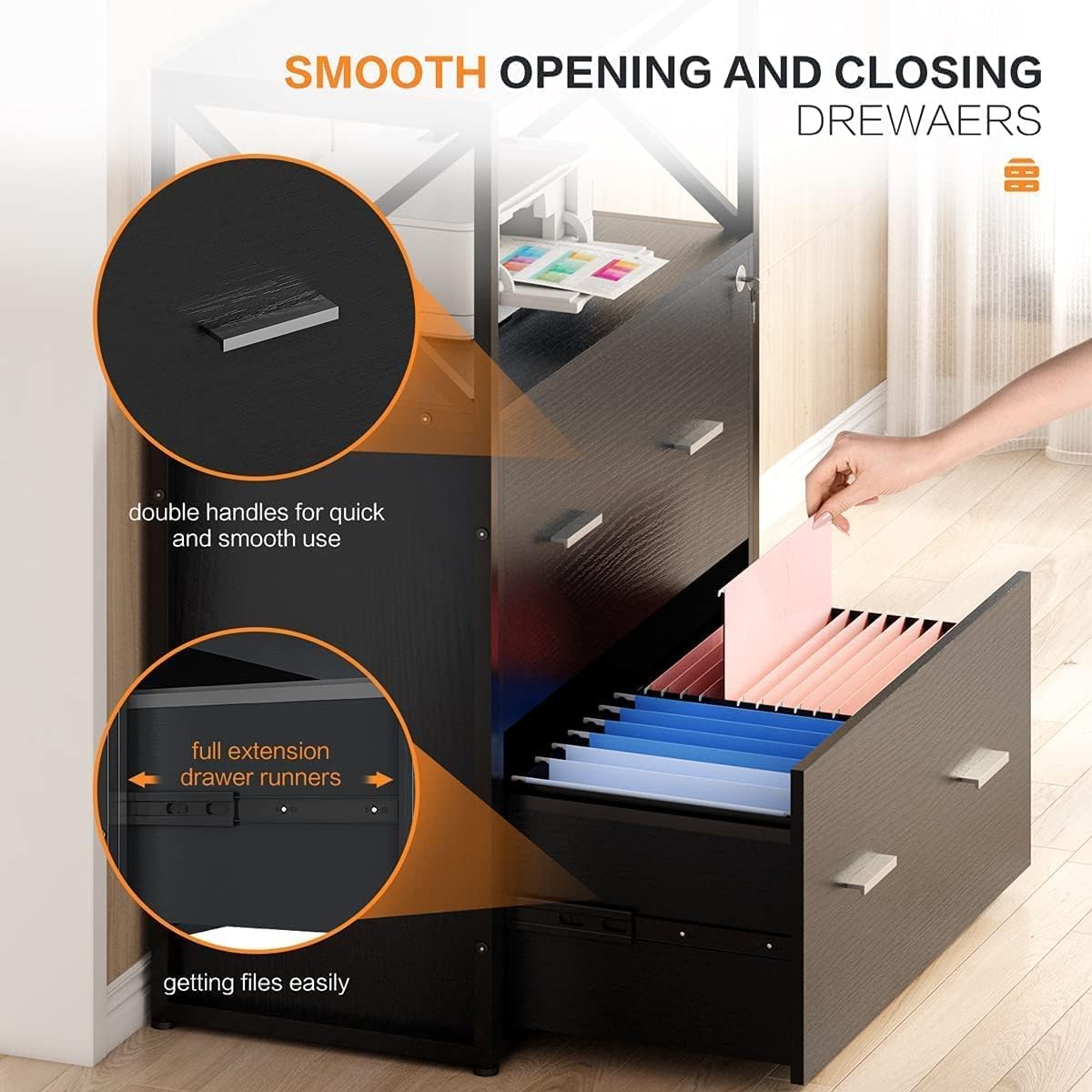 Raybee Filing Cabinet for Home Office Lateral File Cabinet with 2 Big Drawers, Printer Stand with Lockable Storage Cabinet for Letter Size, A4, Legal Size File Folders, 31.5” L X 15.8”W X 40.6”H