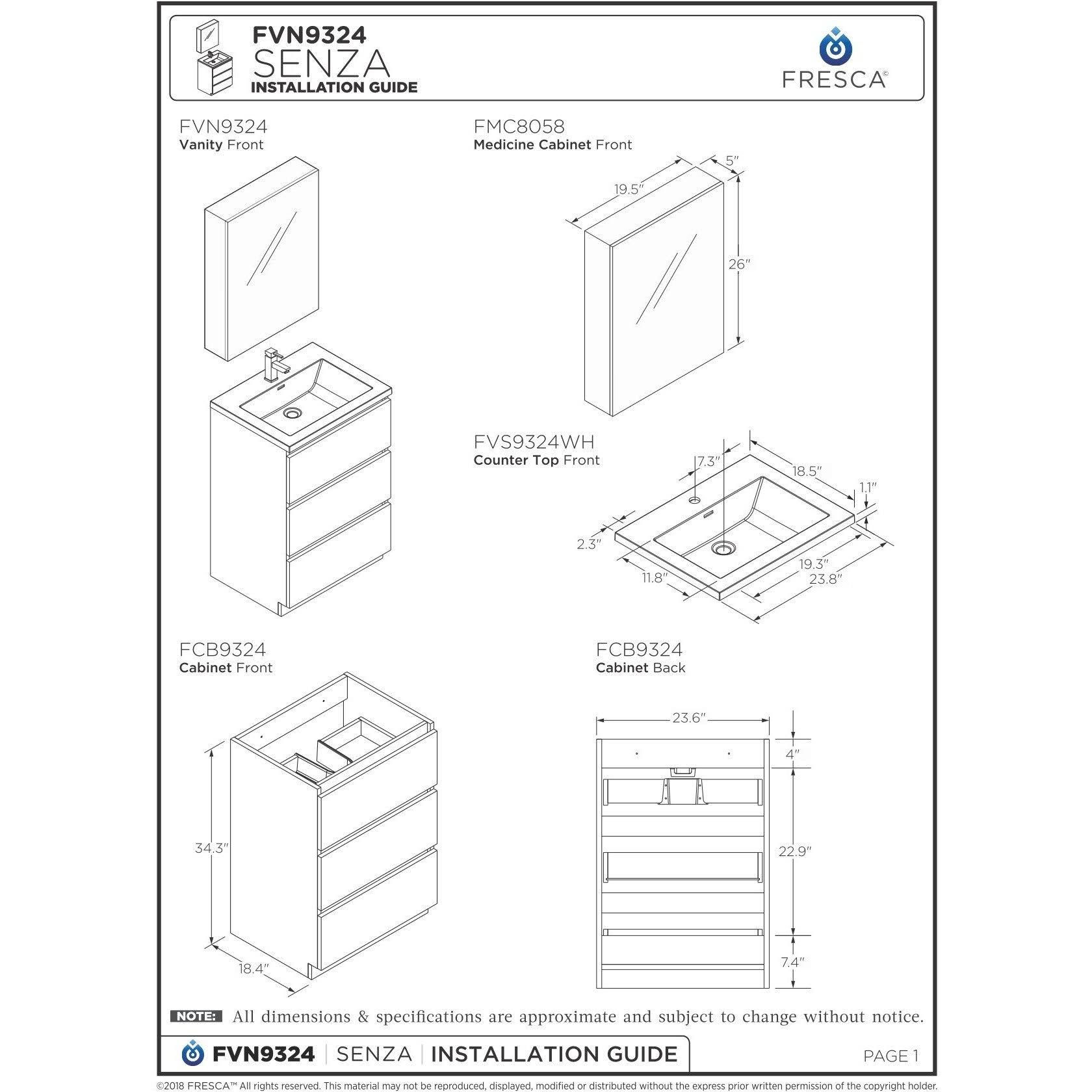 Fresca FCB9324HA-I Lazzaro 24x22 Glossy Ash Gray Free Standing Modern Bathroom Cabinet with Integrated Sink