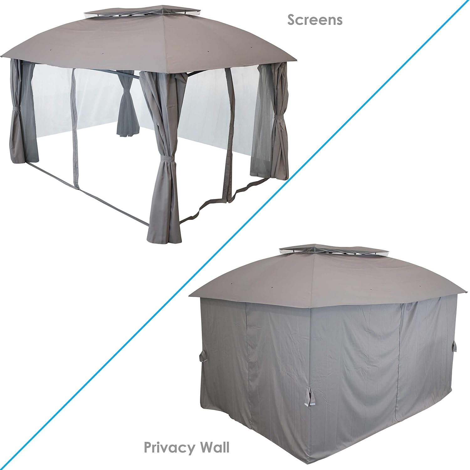 Sunnydaze 10x13 Foot Soft Top Rectangle Patio Gazebo with Screens and Privacy Walls - Gray - Perfect for Backyard, Garden or Deck