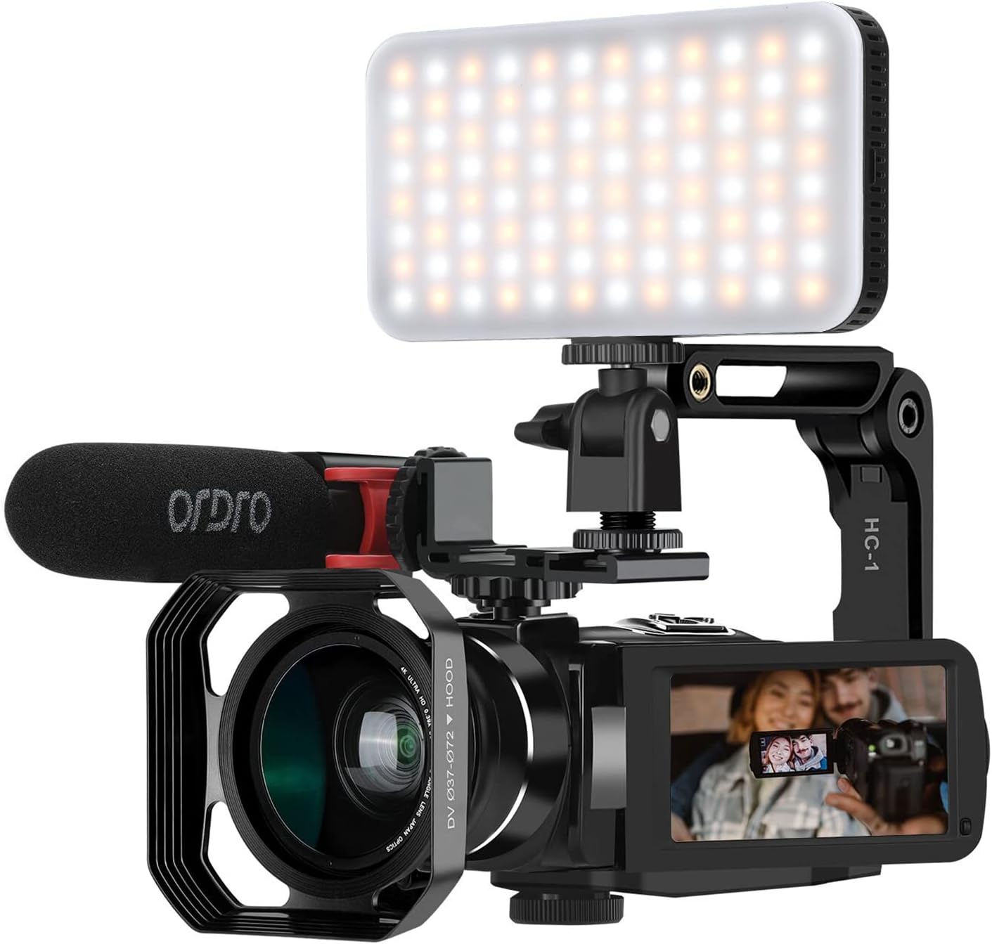 4K Camcorder 10X Optical Zoom Camera ORDRO Ultra HD WiFi Video Camera 120X Zoom Digital Camera 3.1" IPS Touch Screen, Vlog Camera w Microphone, Wide Lens, 2 Batteries, LED Light,Handle,64GB SD Card