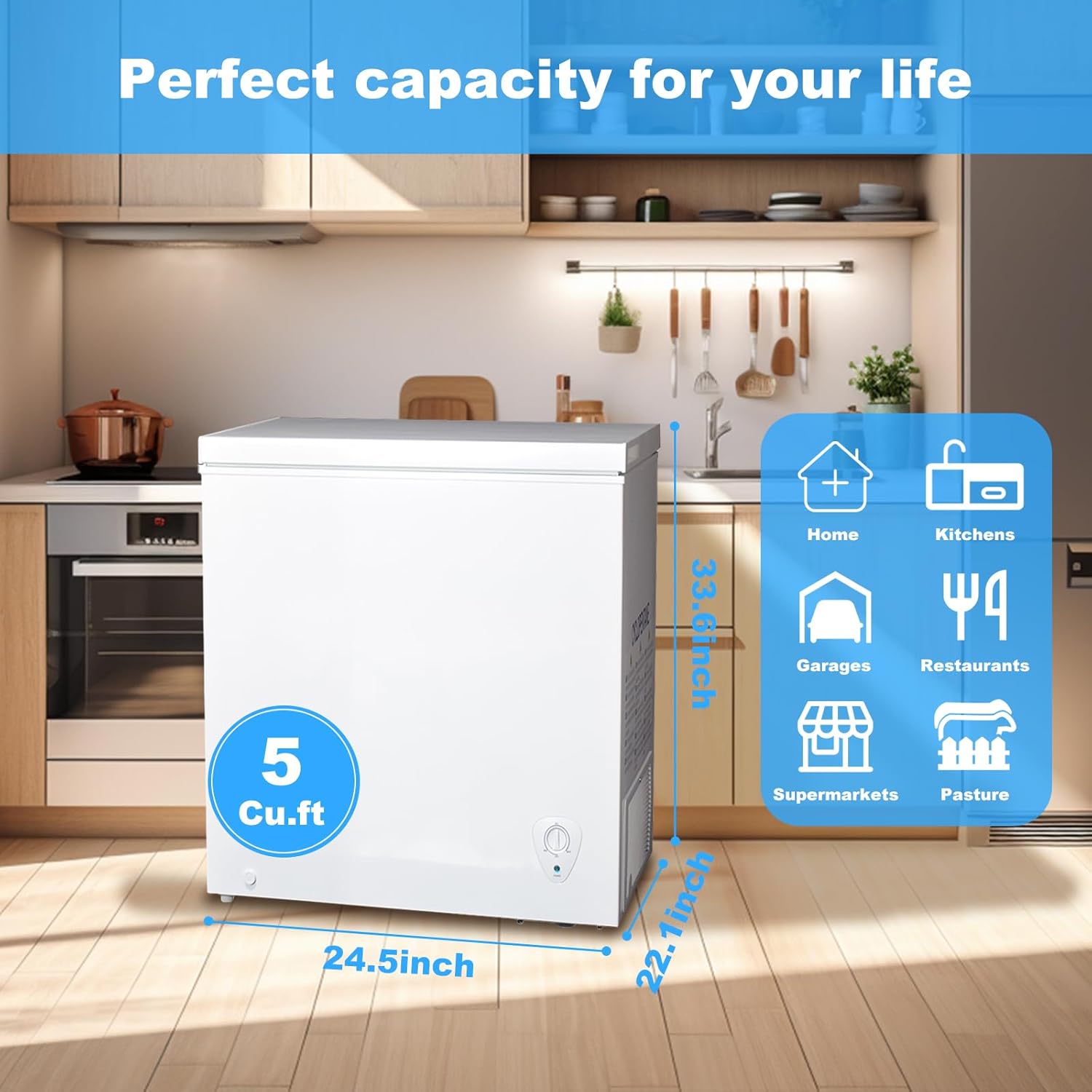 Deep Freezer 5.0 Cu.Ft, Chest Freezer, Small Garage Feezers Top Door Refrigerator with 4 Removable Baskets, Manual Defrost Compact Meat Freezer, Home Restaurant Kitchen Office RV White