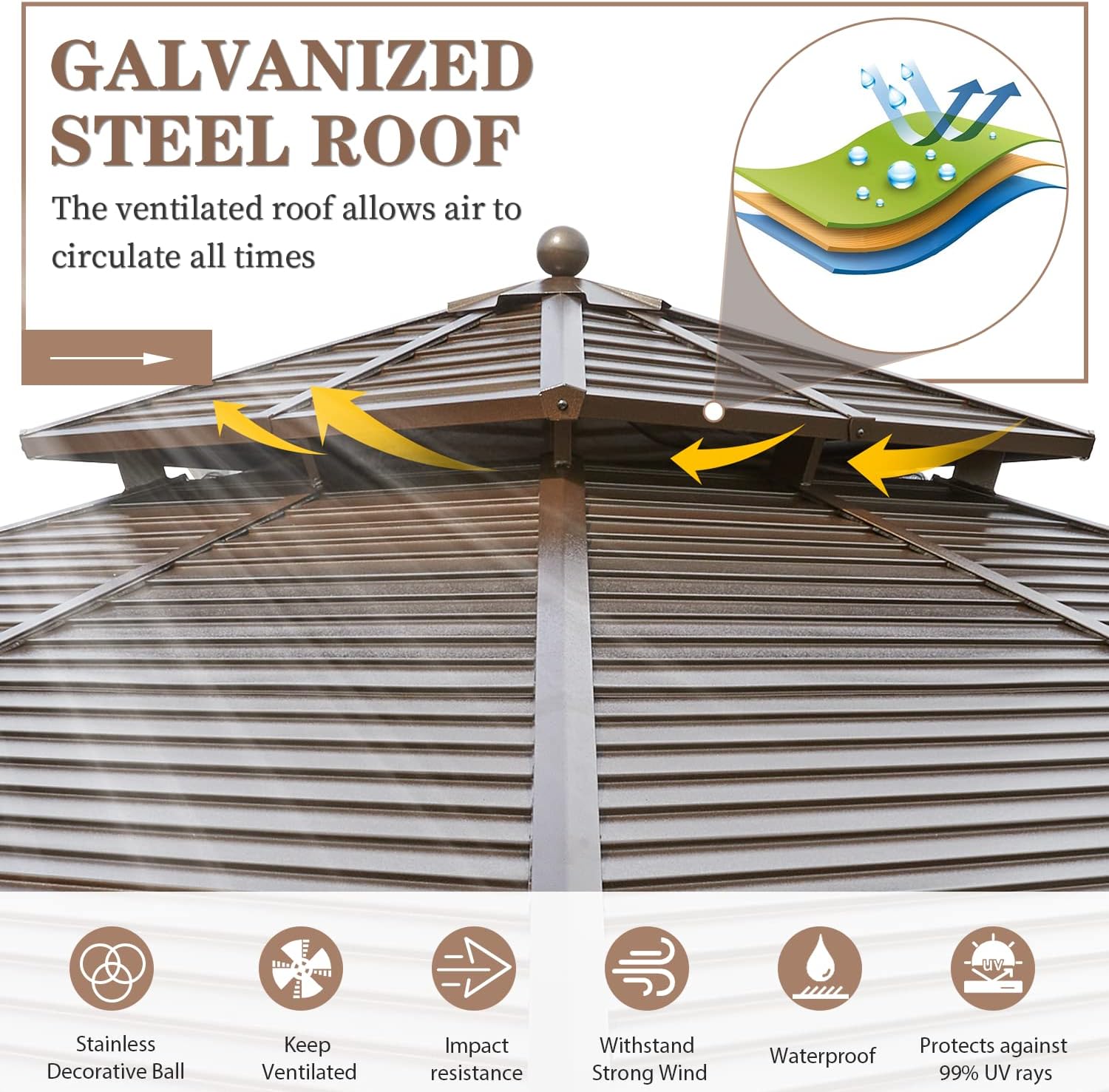 EROMMY Hardtop Gazebo Galvanized Steel Outdoor Gazebo Canopy Double Vented Roof Pergolas Aluminum Frame with Netting and Curtains for Garden,Patio,Lawns,Parties (10'x 13')