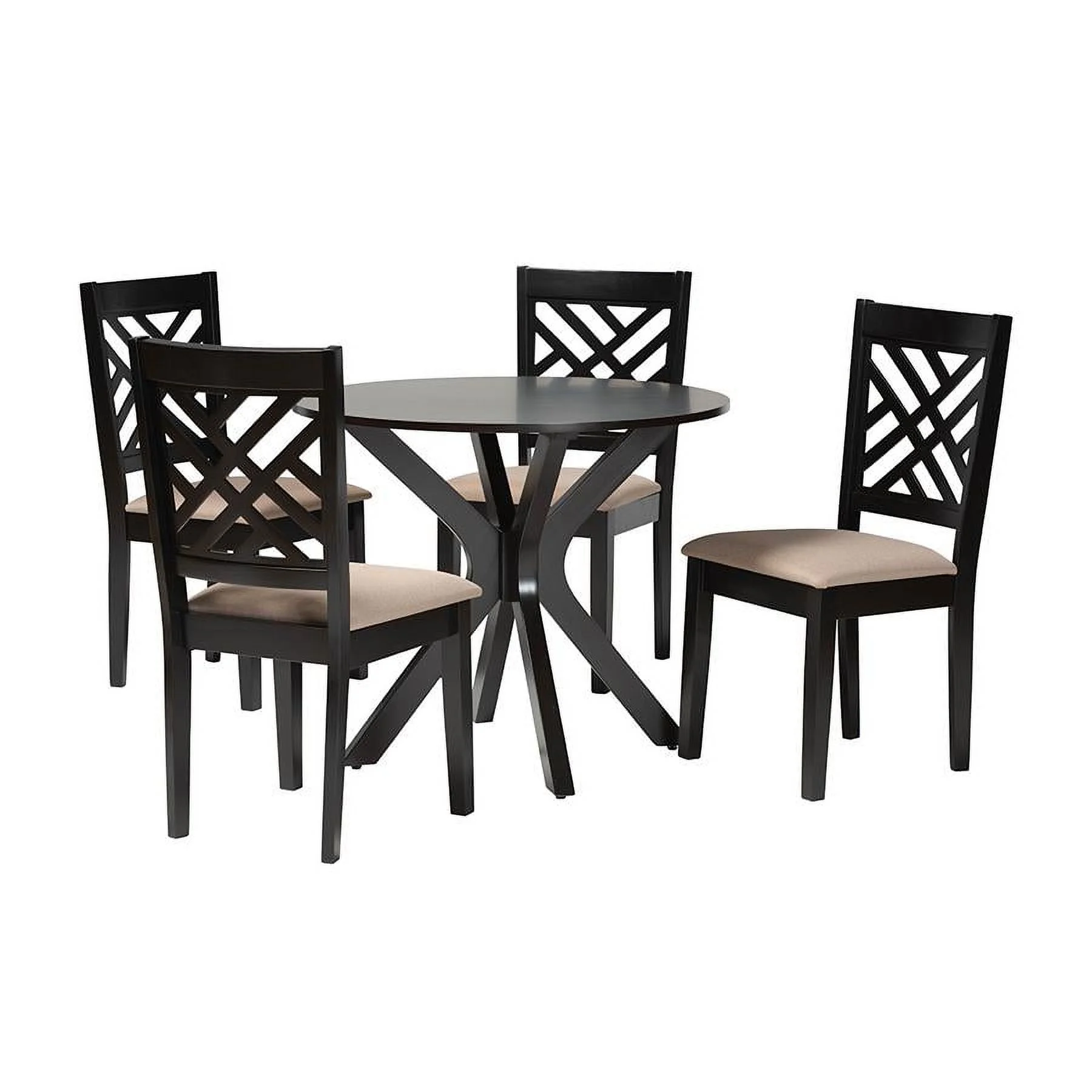 Baxton Studio Norah Sand Fabric and Dark Brown Wood 5-Piece Dining Set - Curated Treasures Market