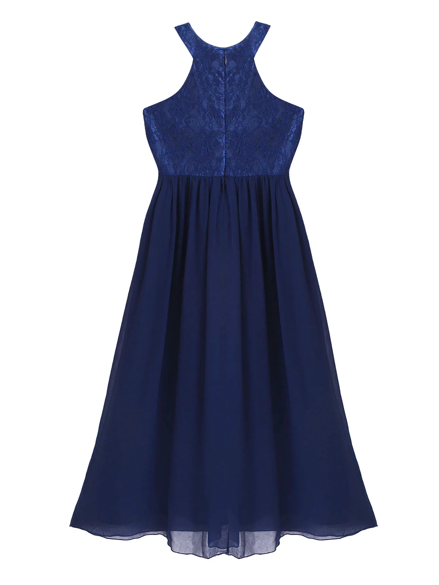 iiniim Kids Lace Floral Flower Girls Dress Sequins Halter Chiffon Dress Long Maxi Junior Bridesmaid Gown A Navy Blue 12 - Curated Treasures Market