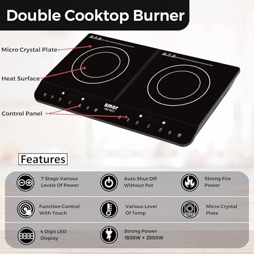 Induction Cooktop Induction Burner (Black) with touch Control, Portable Induction Cooktop Countertop Burner Auto Shut-off, 1500-1800-2000W, 7 Temp Levels, Timer, LED Display