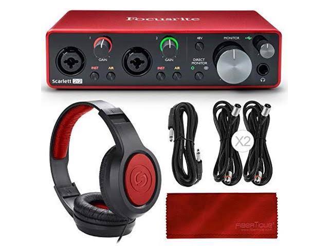 Focusrite Scarlett 2i2 2-in 2-OUT USB Recording Audio Interface (3rd Generation) + Samson SR360 Over-Ear Dynamic Headphones, Cab
