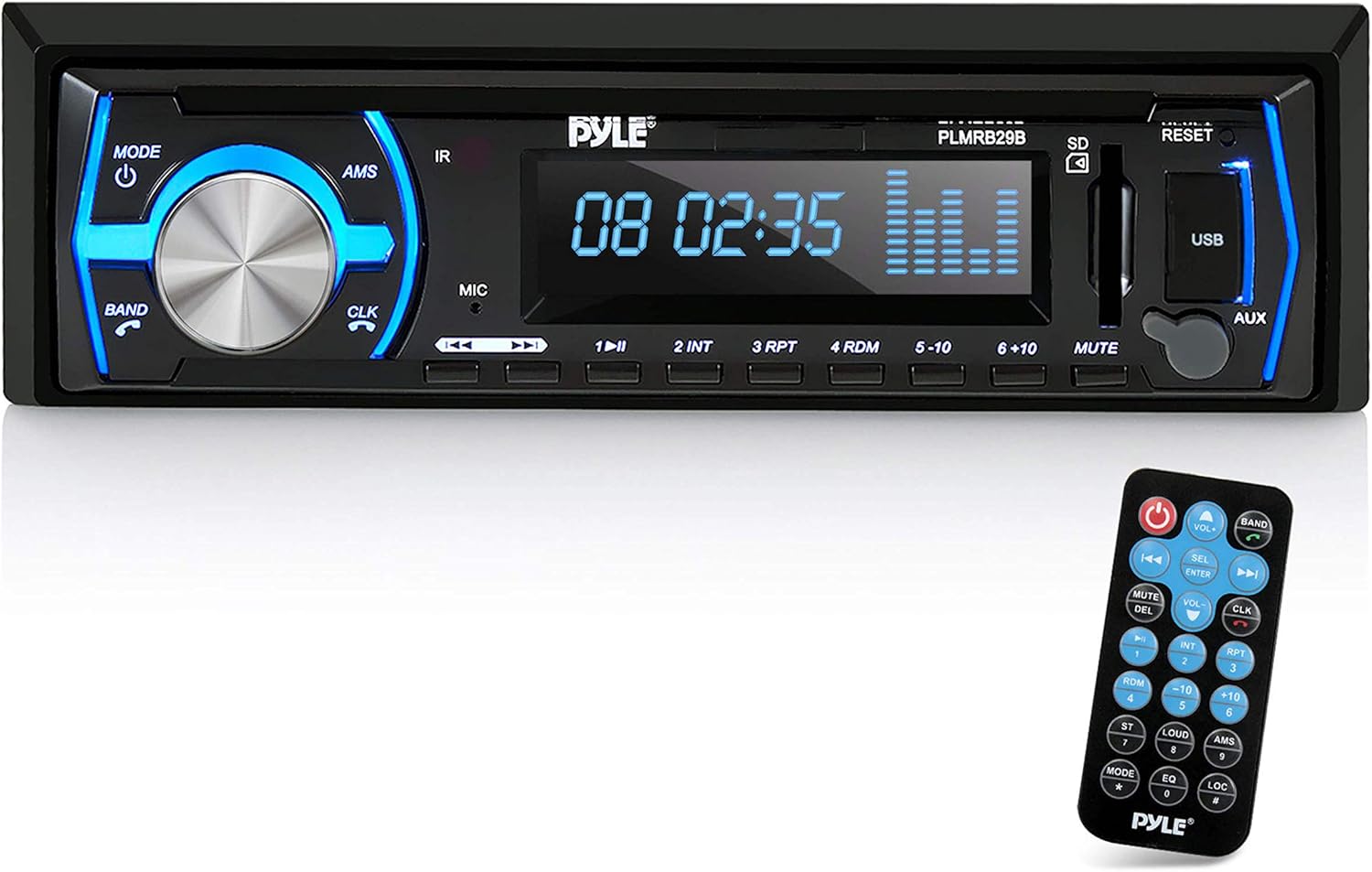 Pyle Marine Bluetooth Stereo Radio - 12v Single DIN Style Boat In dash Radio Receiver System with Built-in Mic, Digital LCD, RCA, MP3, USB, SD, AM FM Radio - Remote Control - PLMRB29B (Black) Pack of 2