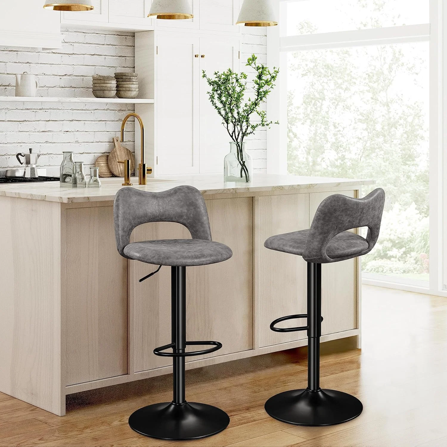 Bar Stools Set of 4 Tall Bar Stools Swivel Counter Height Stools Kitchen Island Chairs Height Adjustable Stools for Home Bar Kitchen,Grey